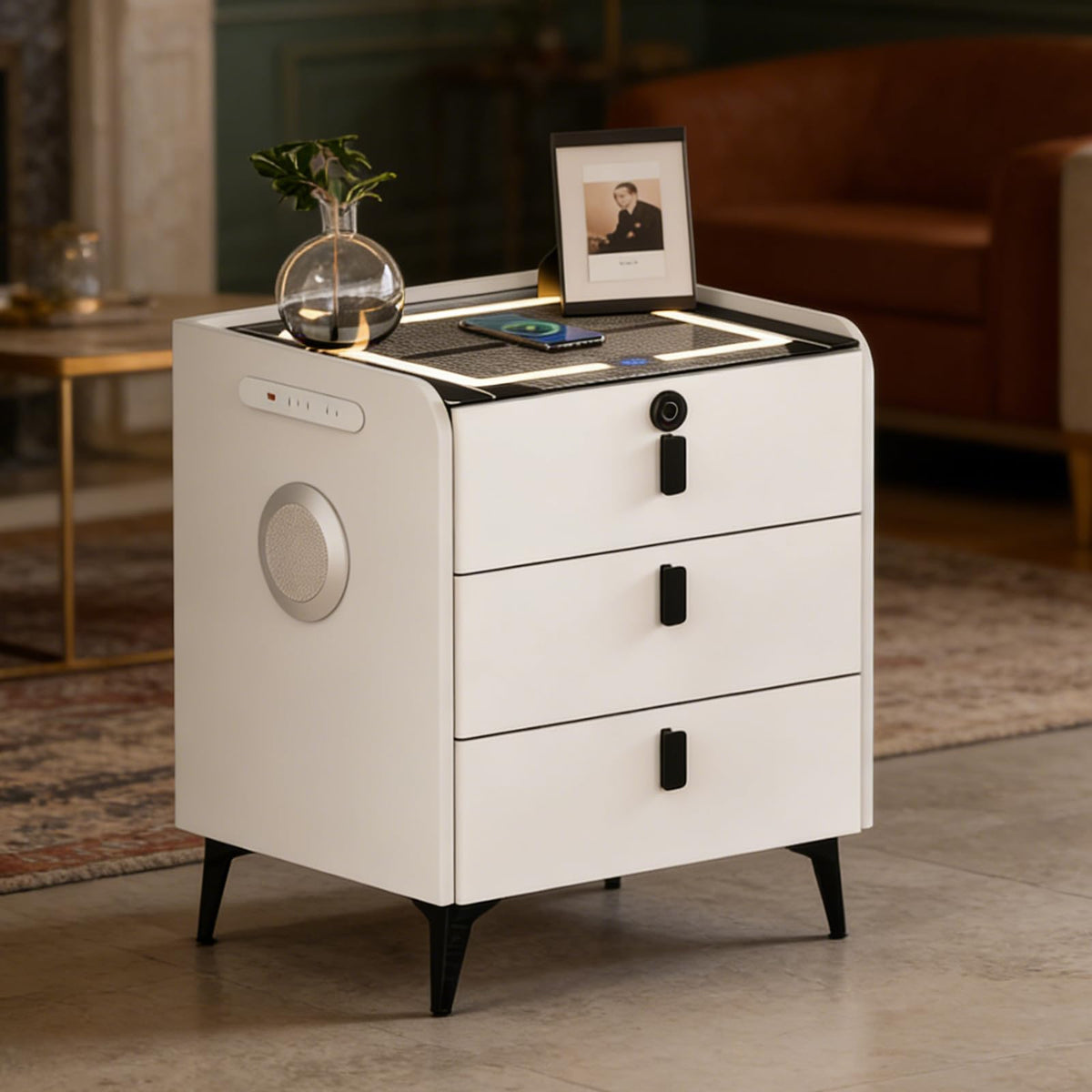 Wireless Charging Nightstand with Fingerprint Lock L1765