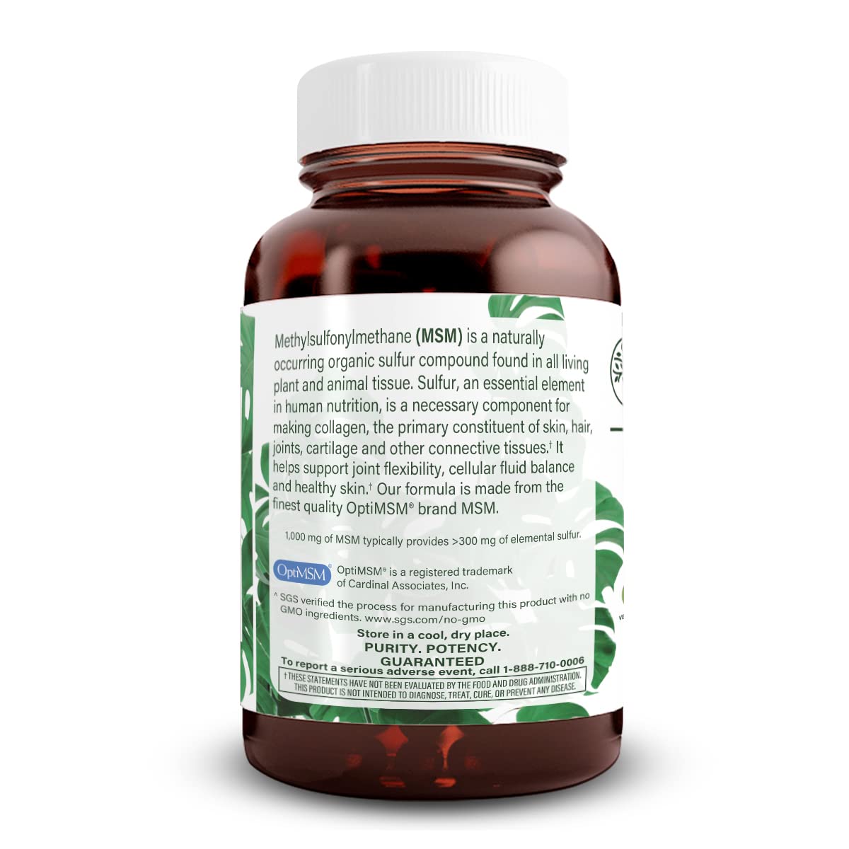 MSM Supplement with Sulfur 1000 mg, 60 Vegan Tablets L82458