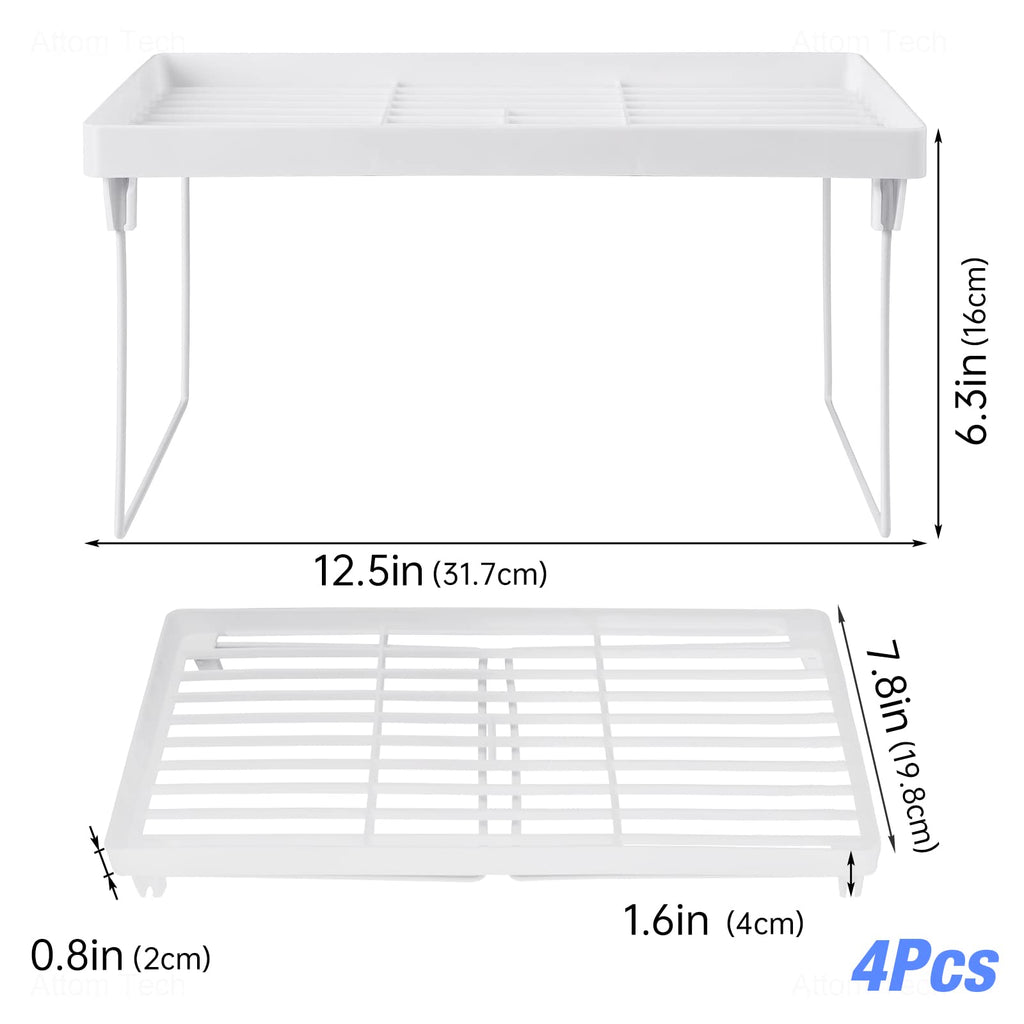 4-Pack Stackable Plastic Kitchen Storage Shelf Foldable Rack White R2551