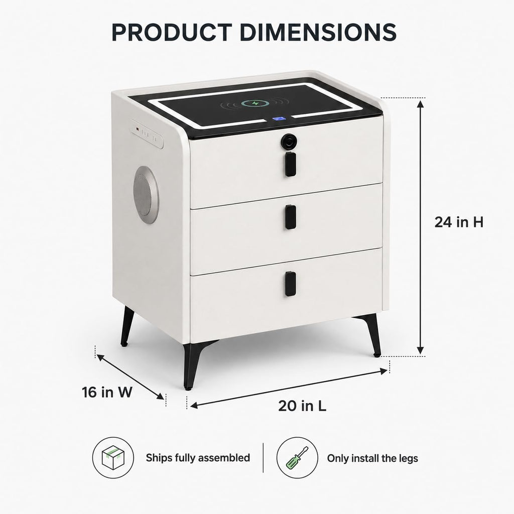 Wireless Charging Nightstand with Fingerprint Lock L1765