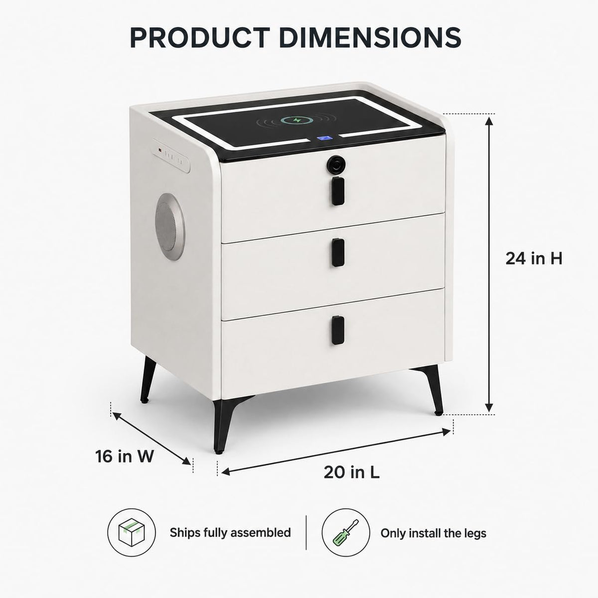 Wireless Charging Nightstand with Fingerprint Lock L1765