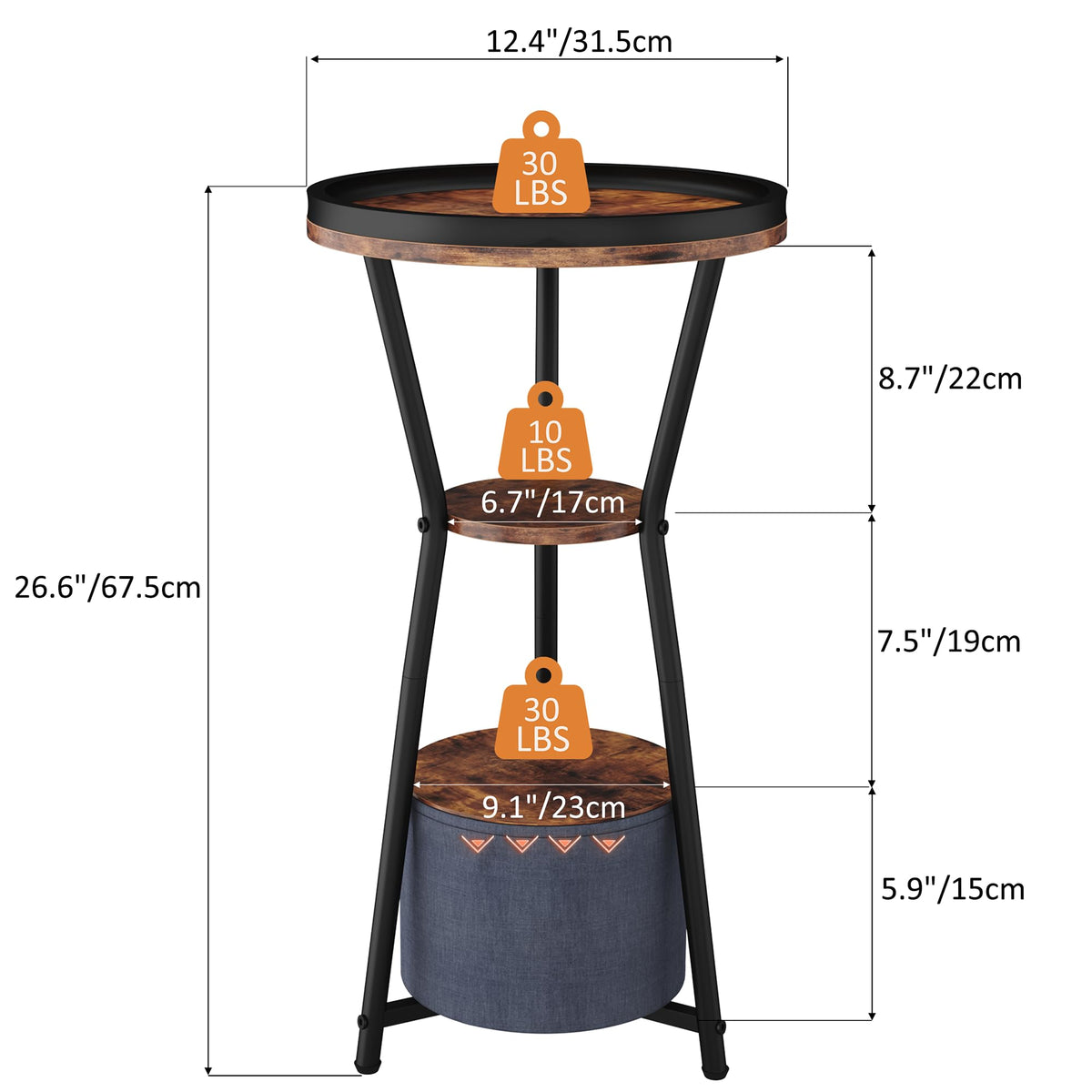 Round 3-Tier Side Table W380