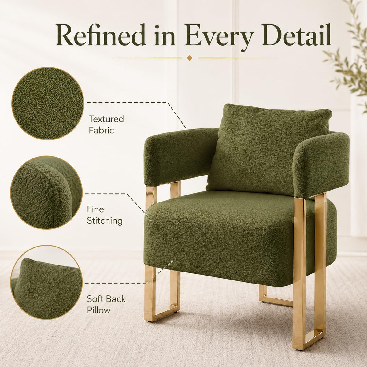 Green Teddy Accent Chair Set of 2 Upholstered Arm Chair W7548