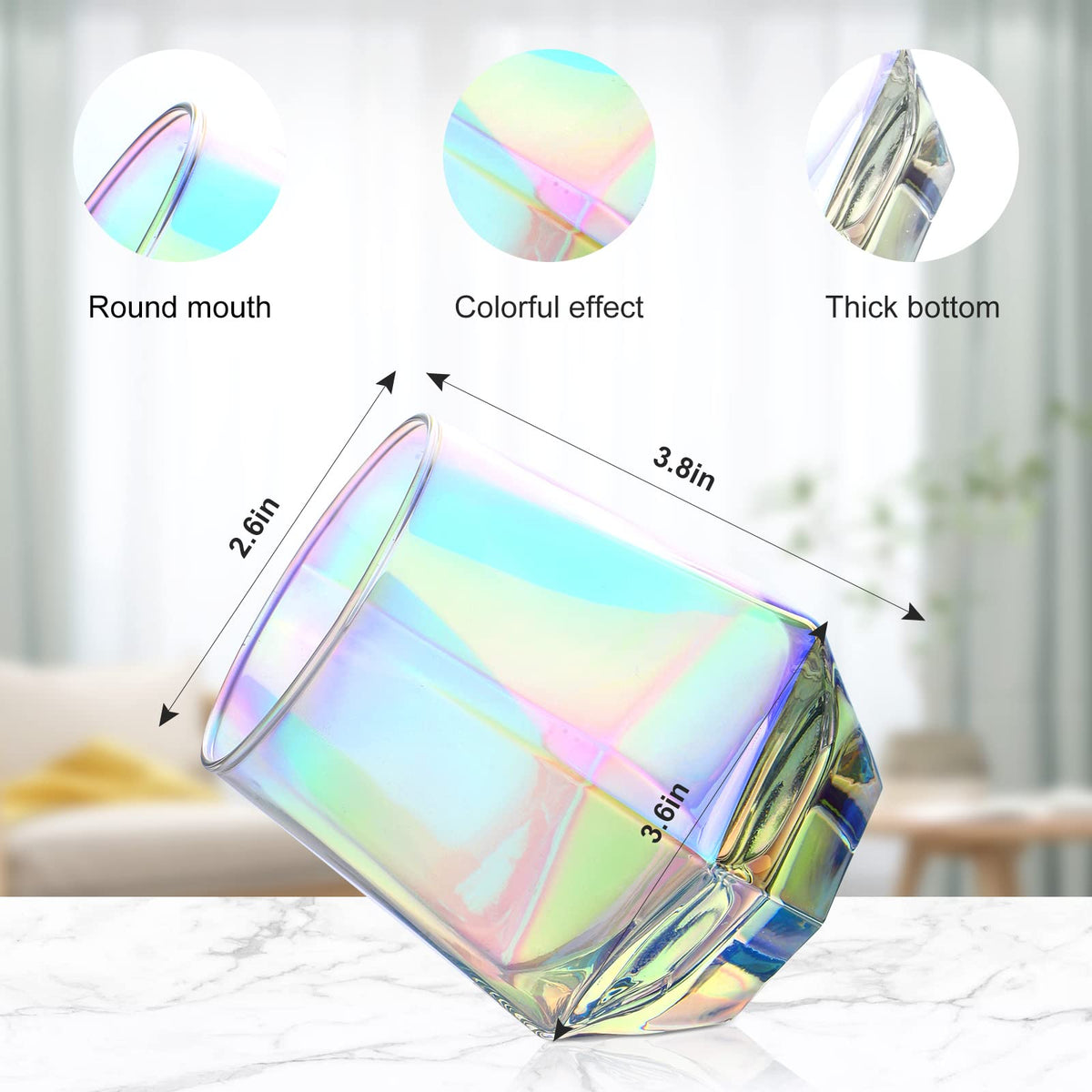 Stemless Wine Glasses Set of 6, 10 Oz Iridescent Diamond Shaped Glassware D262742