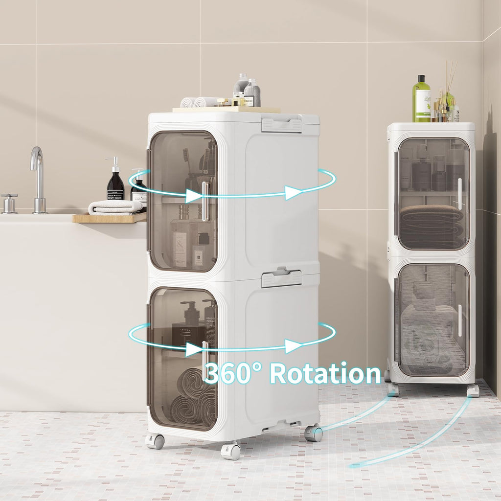 White 2 Tier Foldable Bathroom Storage Cabinet L570997