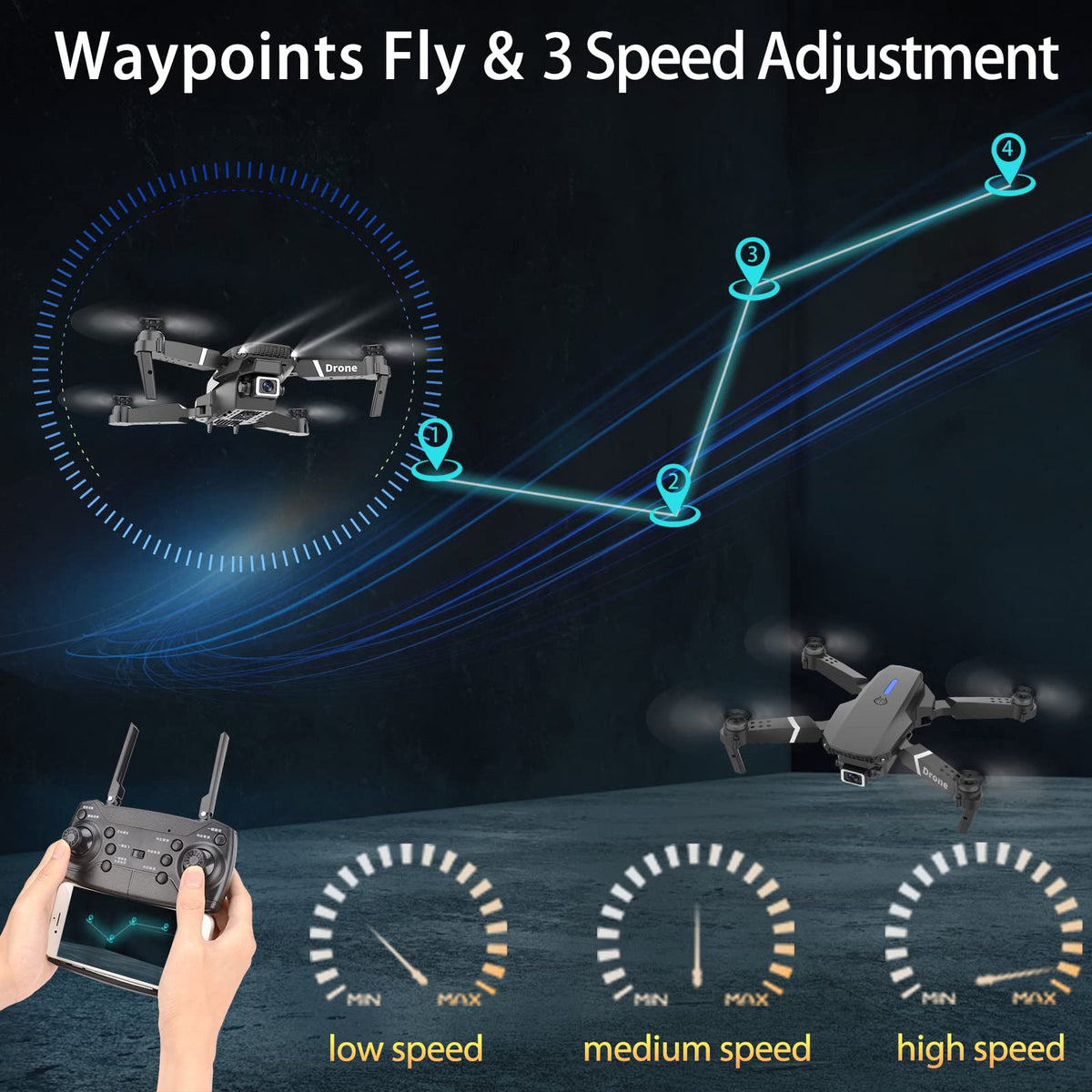 Foldable RC Quadcopter Drone with 1080P Camera, 2 Batteries, Carrying Case O137520