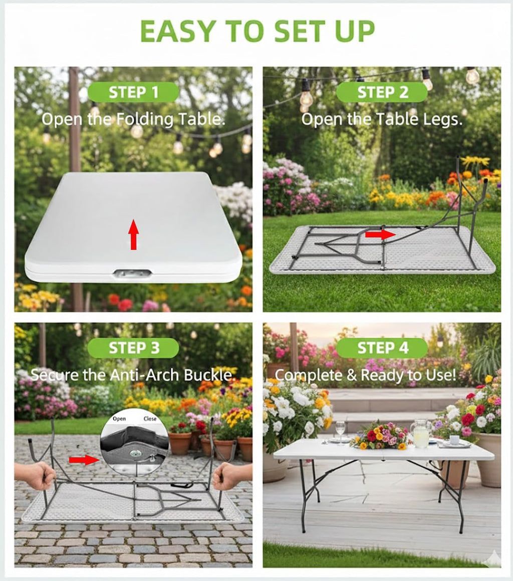 6ft White Folding Table with Carrying Handle U821960