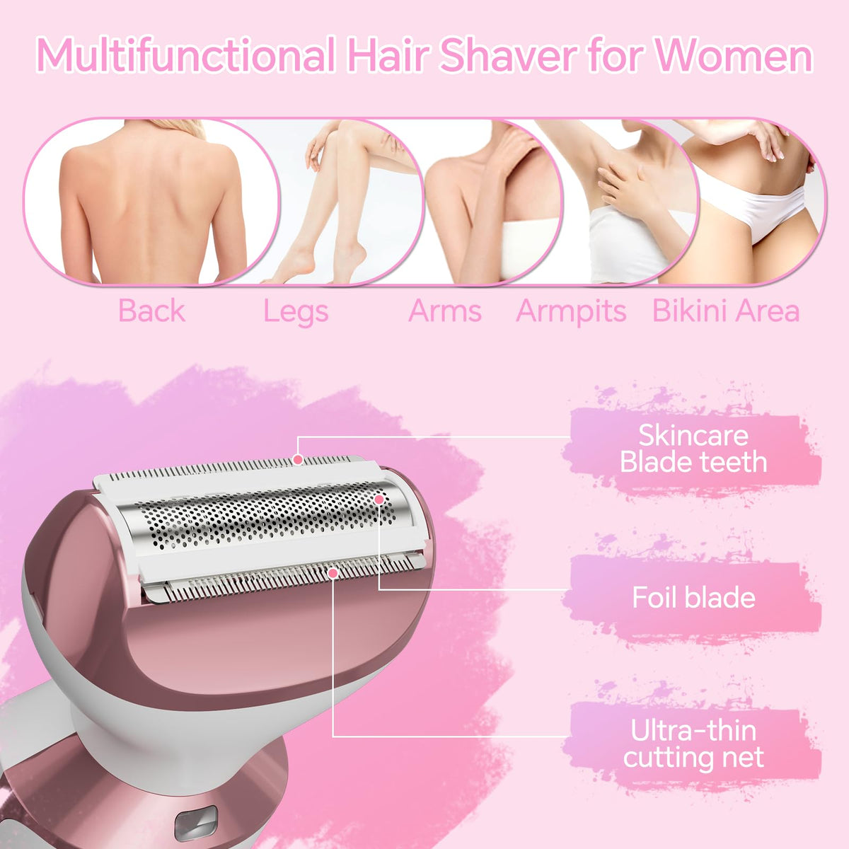 Electric Razor for Women, 4-in-1 Bikini Trimmer & Body Shaver, Rechargeable Wet/Dry L203