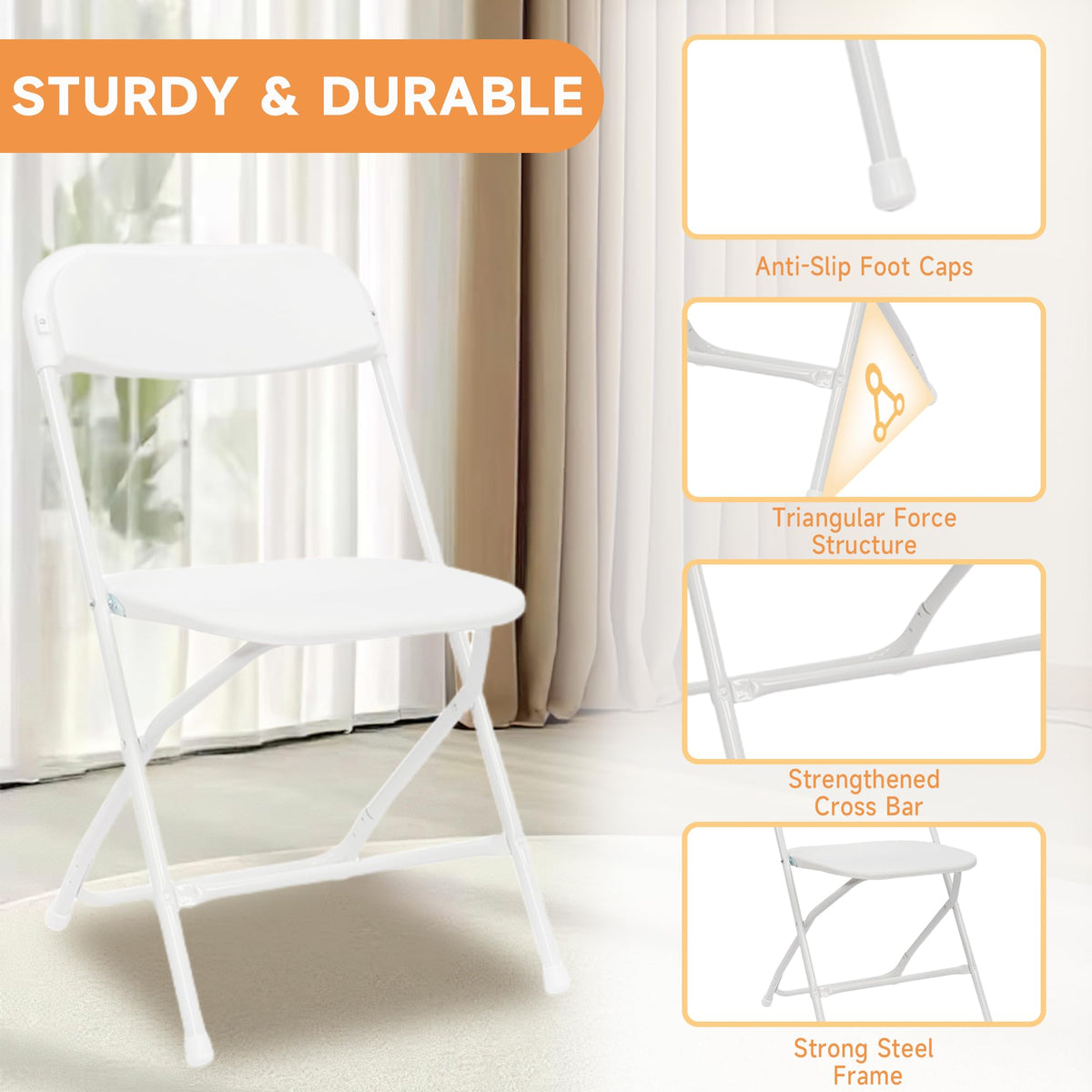 10 Pack White Folding Chairs 350LBS Capacity Steel A14292