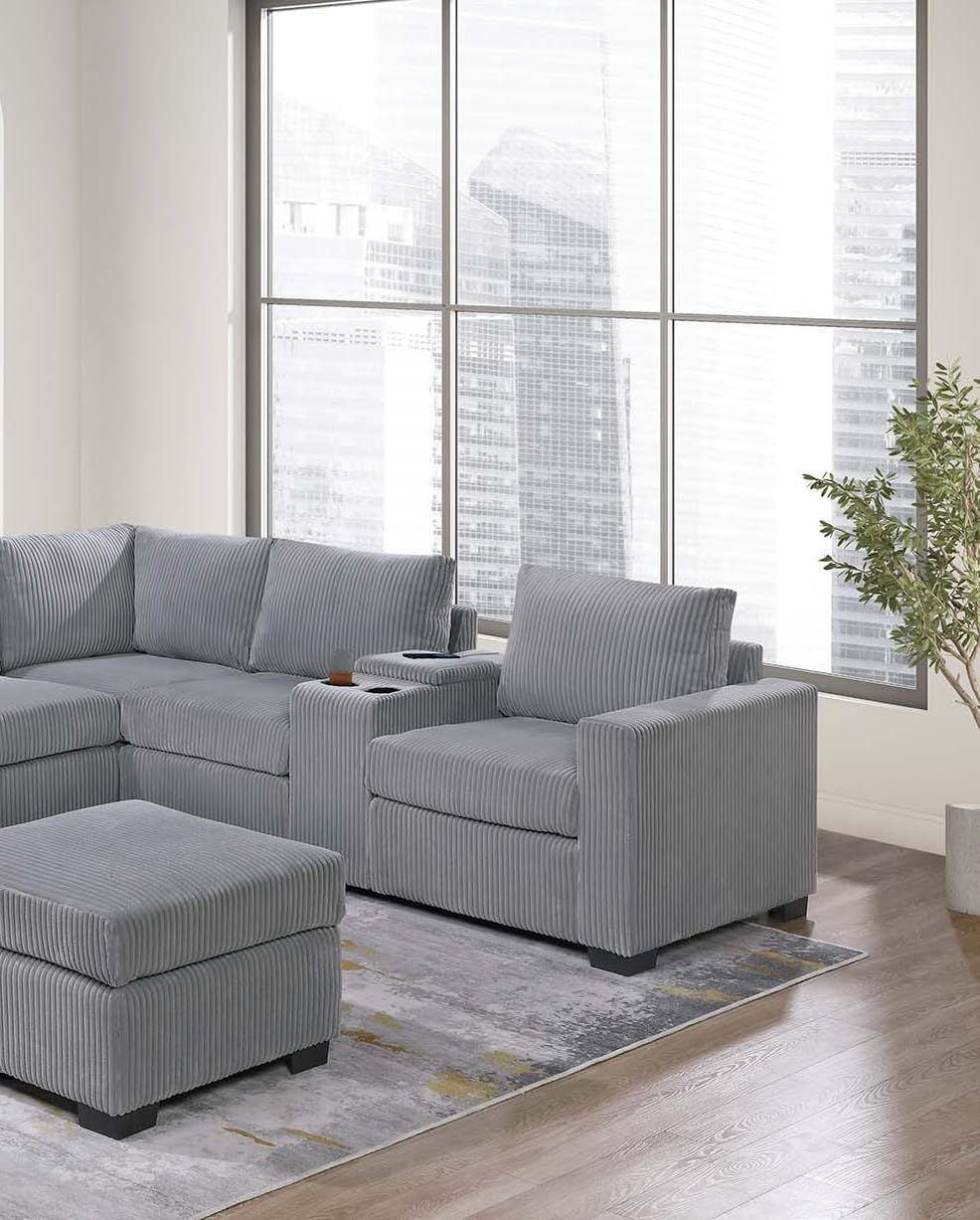 Light Gray 4pc Corduroy Sectional Sofa Set F69092
