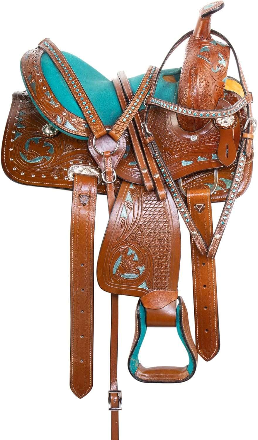 Leather Barrel Saddle with Headstall, Reins and Breast Collar V886836