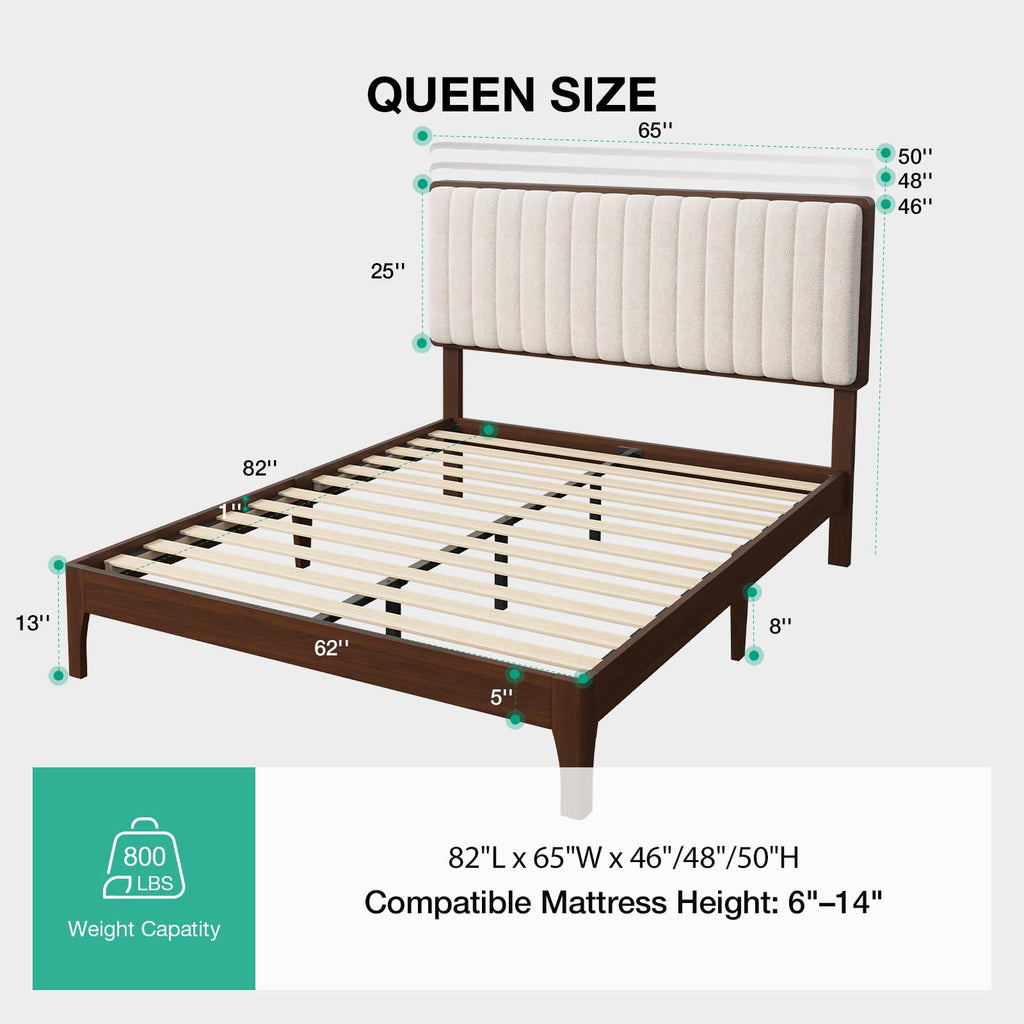 Queen Size Upholstered Bed Frame with Adjustable Headboard U63960