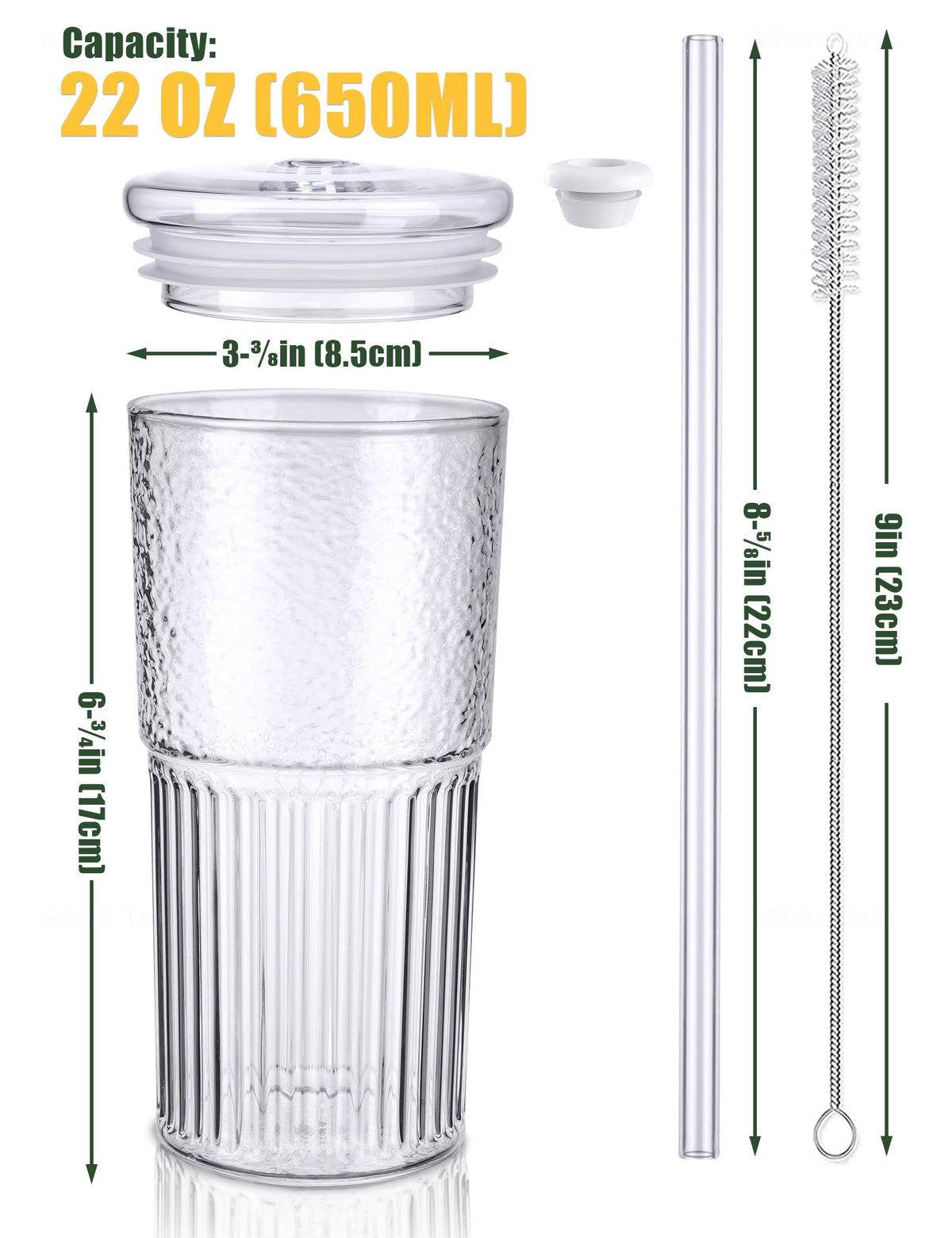 High Borosilicate Glass Tumbler Cup with Lid and Straw, 22oz Clear 2 Pack G3895