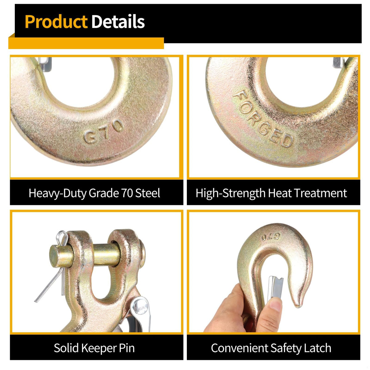 4 Pack 3/8-Inch Grade 70 Steel Clevis Slip Hooks with Safety Latch R89760