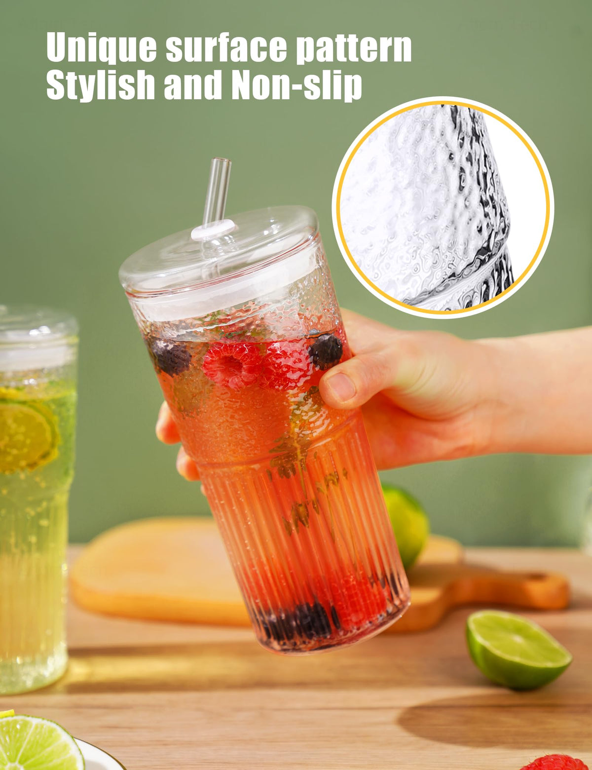 High Borosilicate Glass Tumbler Cup with Lid and Straw, 22oz Clear 2 Pack G3895