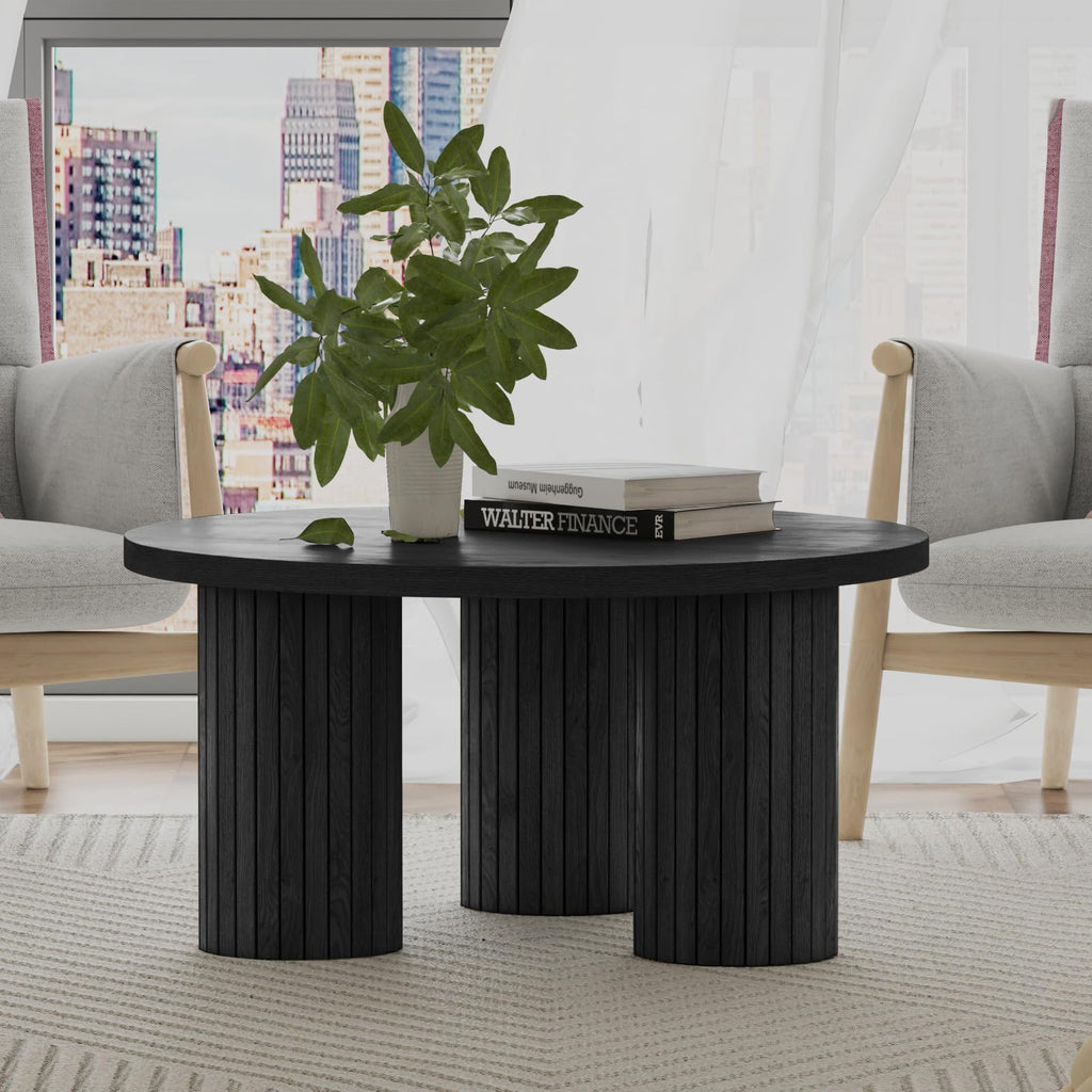 Round Wood Coffee Table with Fluted Legs L415