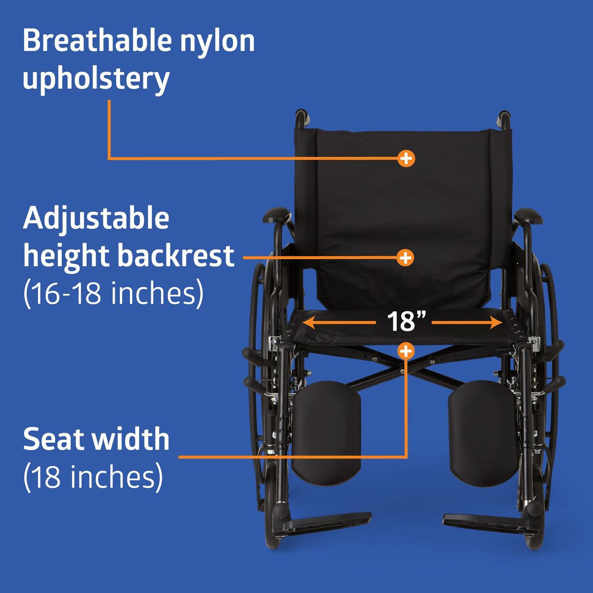 Lightweight Wheelchair with 18" Wide Seat and 300 lb. Weight Capacity J895324