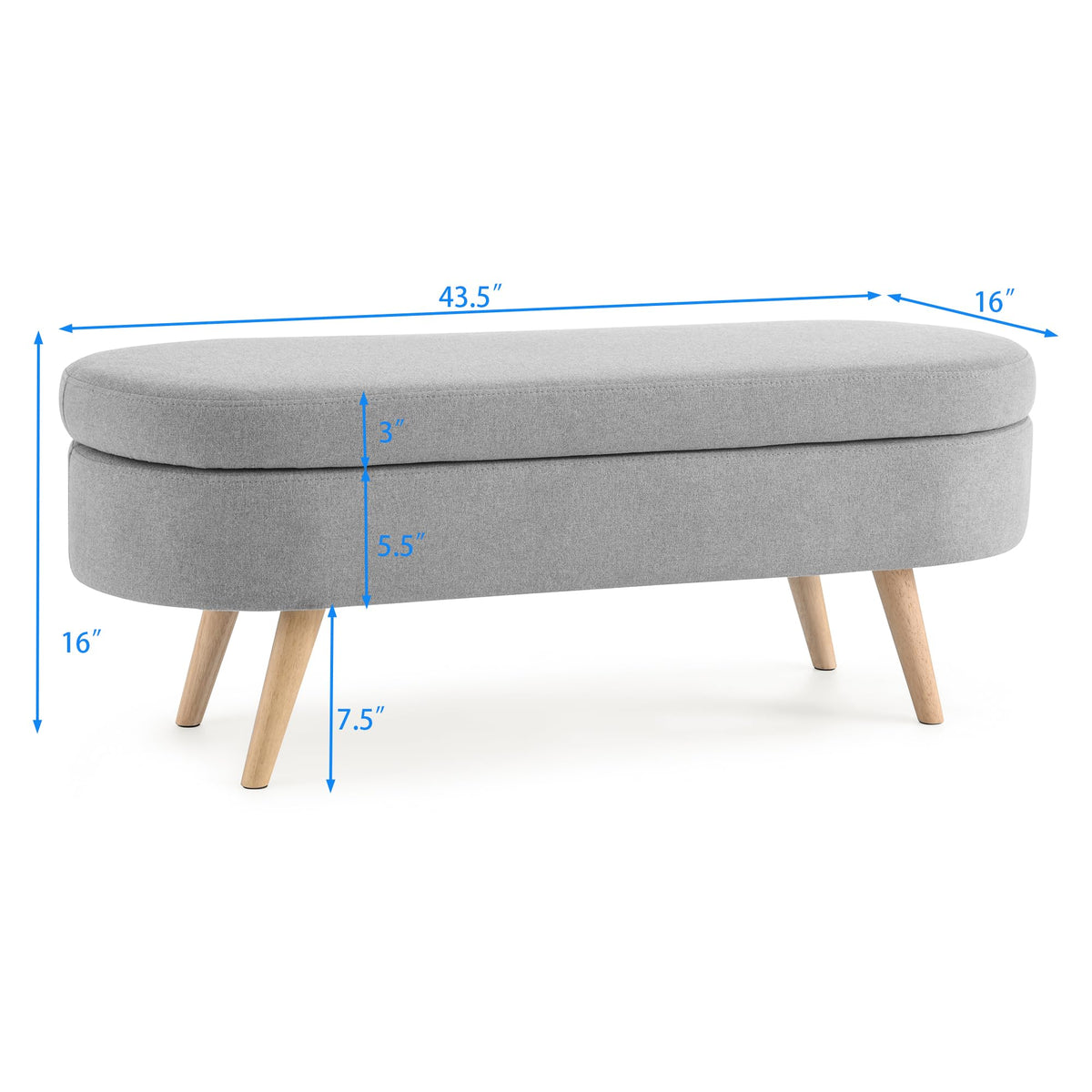 43.5" Oval Storage Bench Linen Fabric A4369