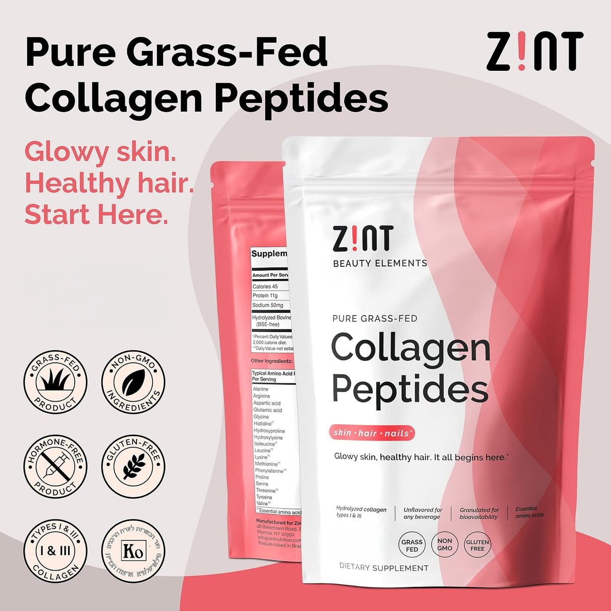 Collagen Peptides Powder 32 oz Grass-Fed Hydrolyzed Type I & III Unflavored C792968