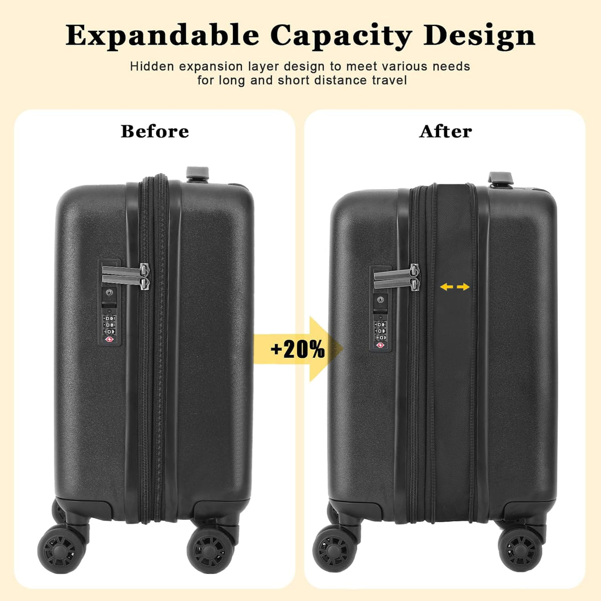 Expandable 16 Inch Underseat Carry On Luggage G9015