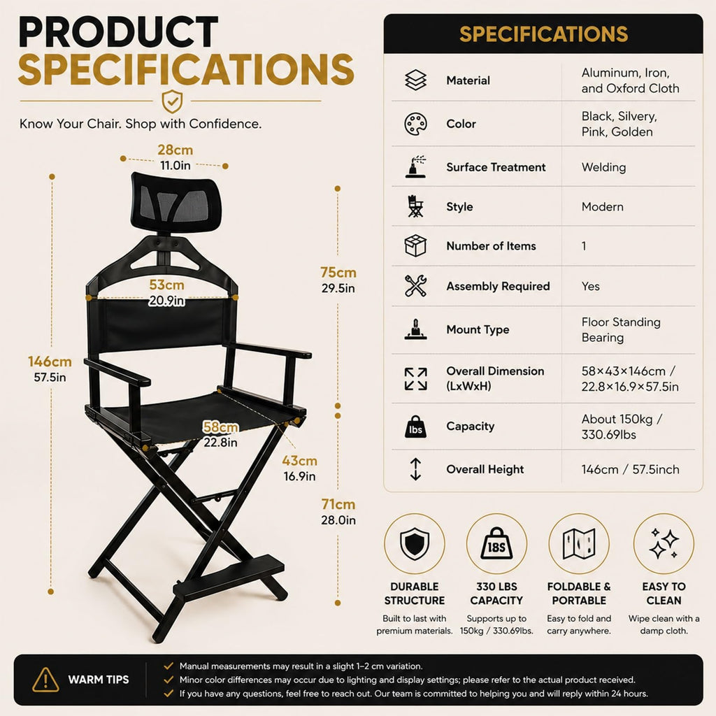 Extra Tall Height Adjustable Folding Makeup Artist Chair S996