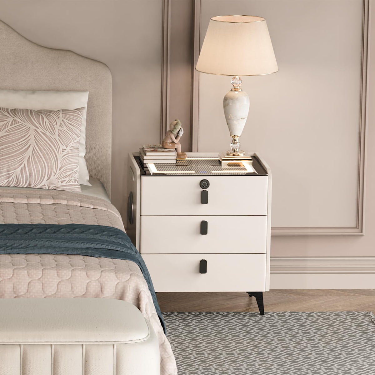 Wireless Charging Nightstand with Fingerprint Lock L1765