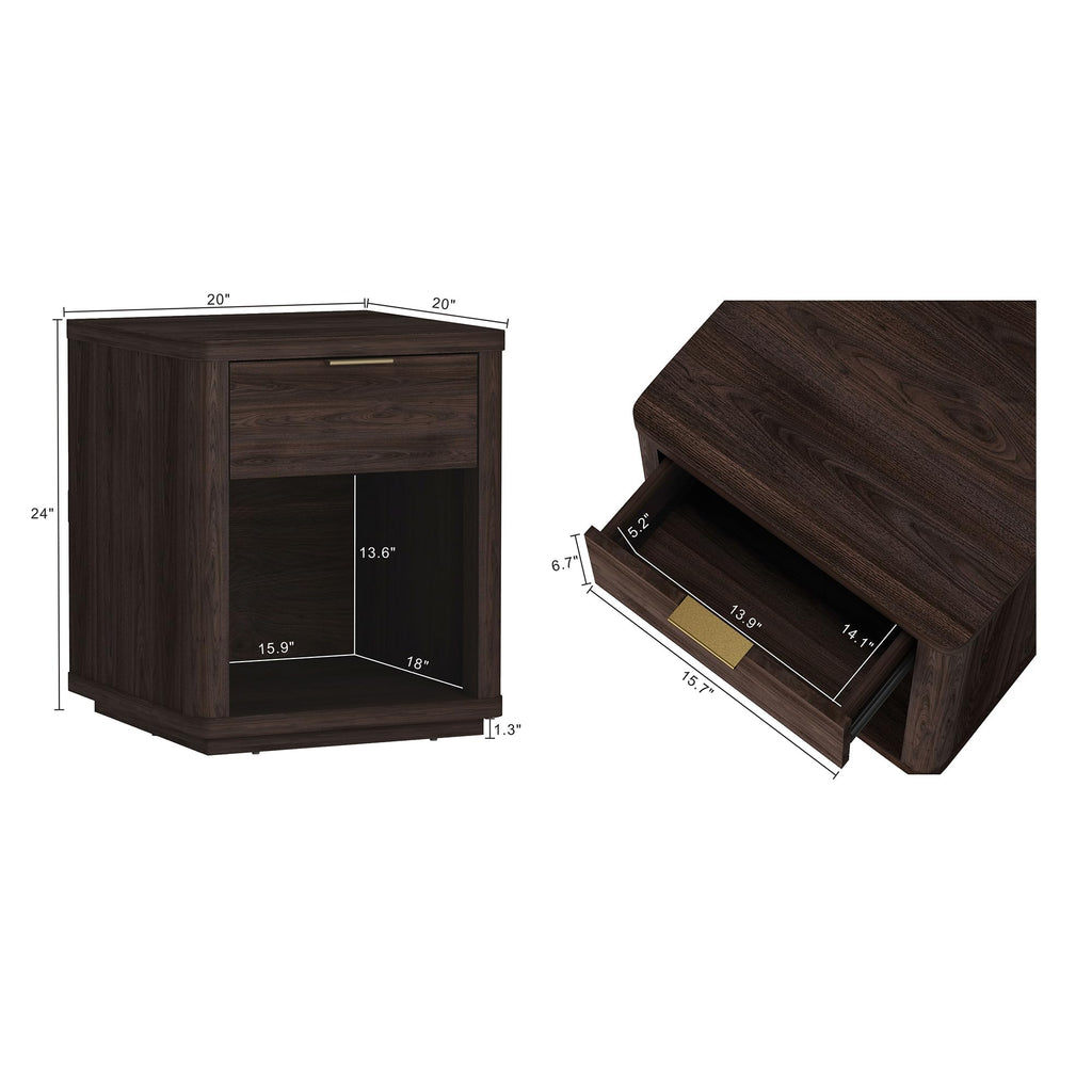 Brown Set of 2 Nightstands with Drawer and Open Shelf H7519