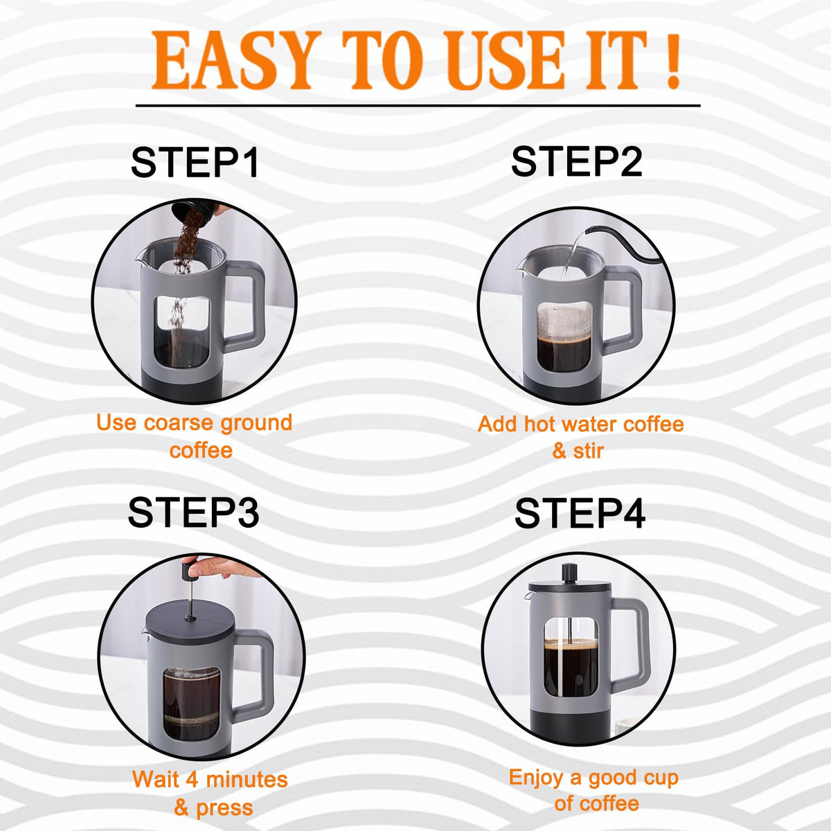 21 oz Heat-resistant Borosilicate Glass French Press Coffee Maker H259