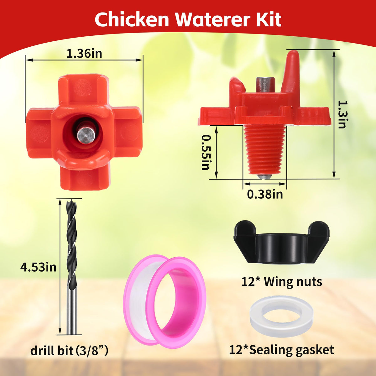 12 Pcs Horizontal Chicken Waterer Nipples with Drill Bit F1493