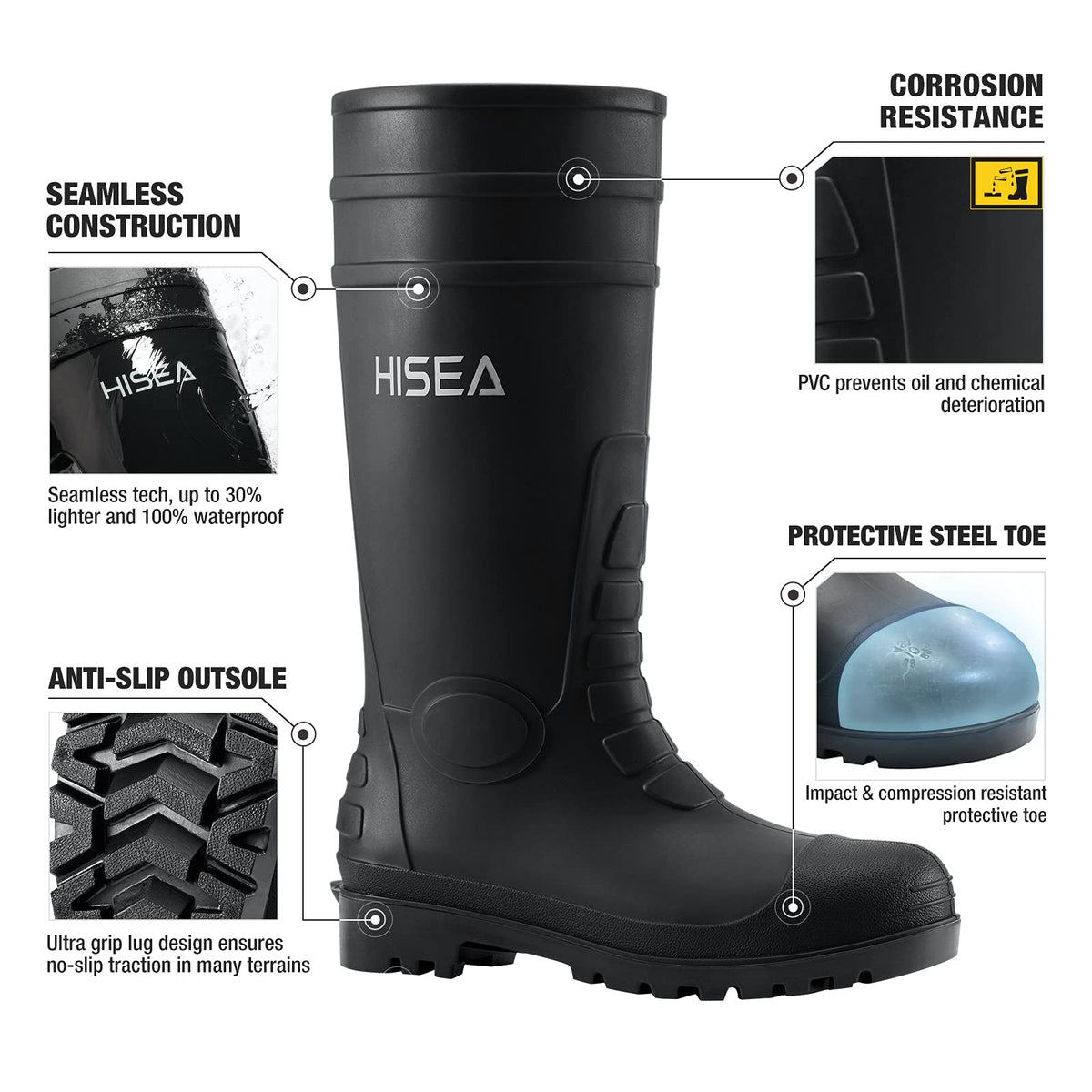 Men's Steel-Toe Waterproof Rubber Rain Boots N89601
