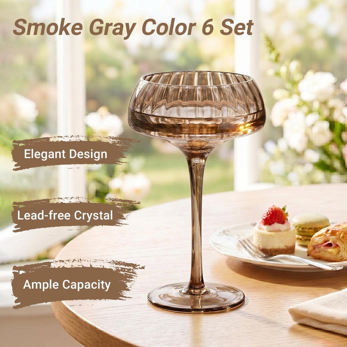 Smoke Gray Coupe Glasses Set of 6 L951649