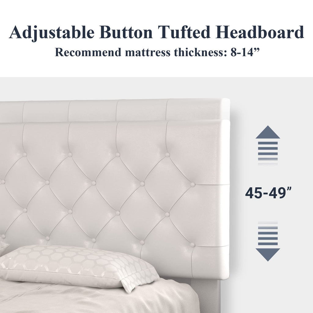 Queen Size Platform Bed Frame with Faux Leather Headboard R120