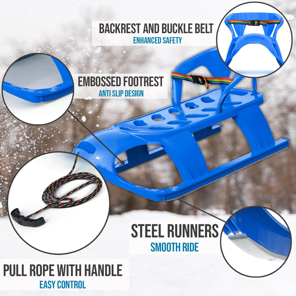 Snow Sled with Pull Rope, Backrest and Safety Belt L1399