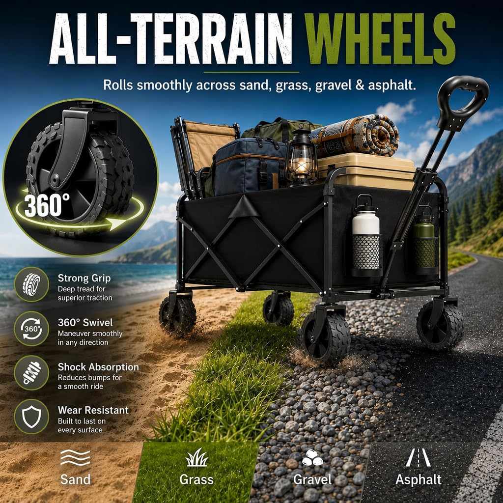 Foldable Wagon Cart with All Terrain Wheels D7013