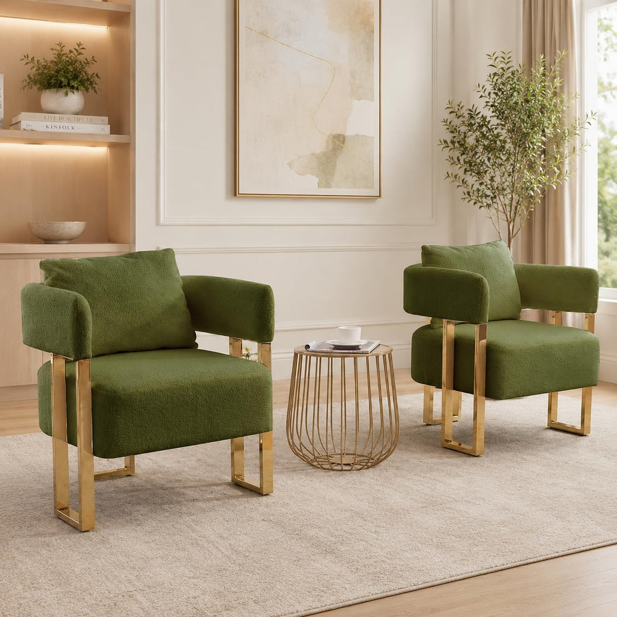 Green Teddy Accent Chair Set of 2 Upholstered Arm Chair W7548