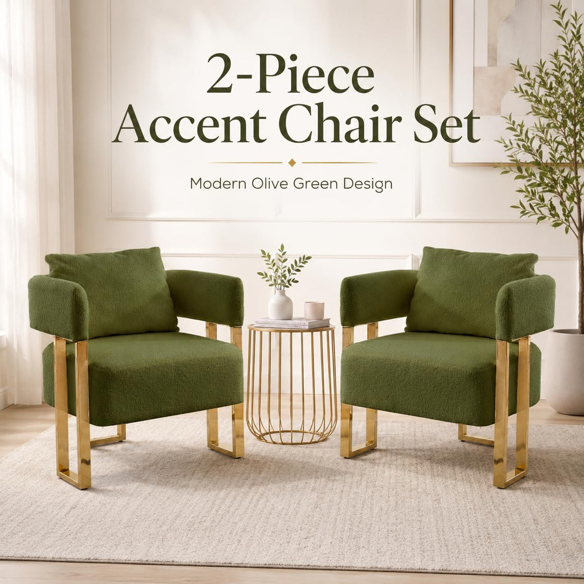 Green Teddy Accent Chair Set of 2 Upholstered Arm Chair W7548