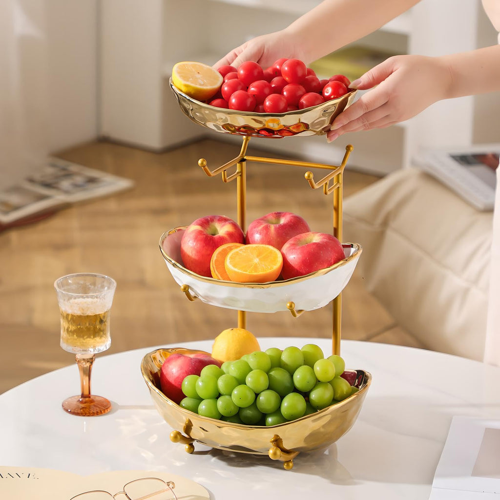 3 Tier Ceramic Fruit Bowl with Metal Holder H559