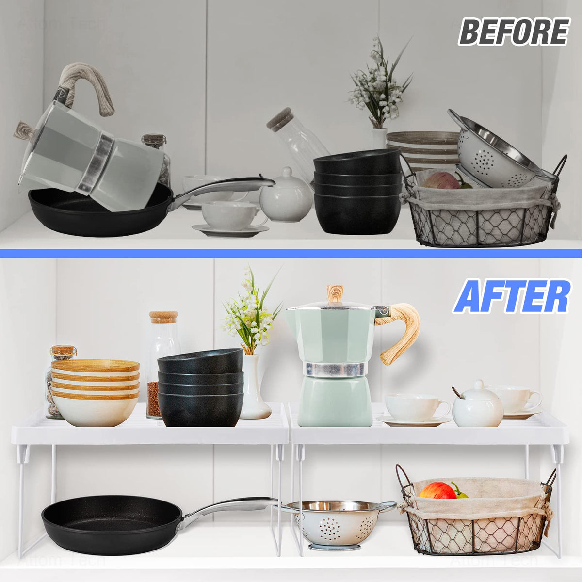 4-Pack Stackable Plastic Kitchen Storage Shelf Foldable Rack White R2551