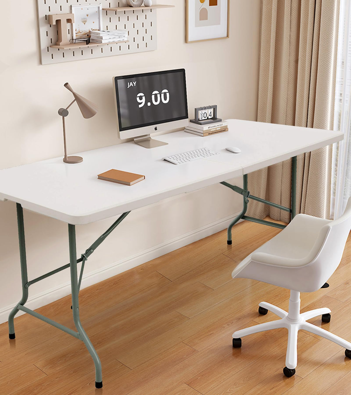 6ft White Folding Table with Carrying Handle U821960