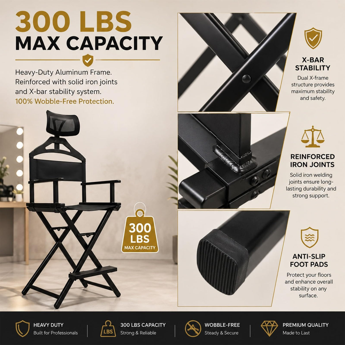 Extra Tall Height Adjustable Folding Makeup Artist Chair S996