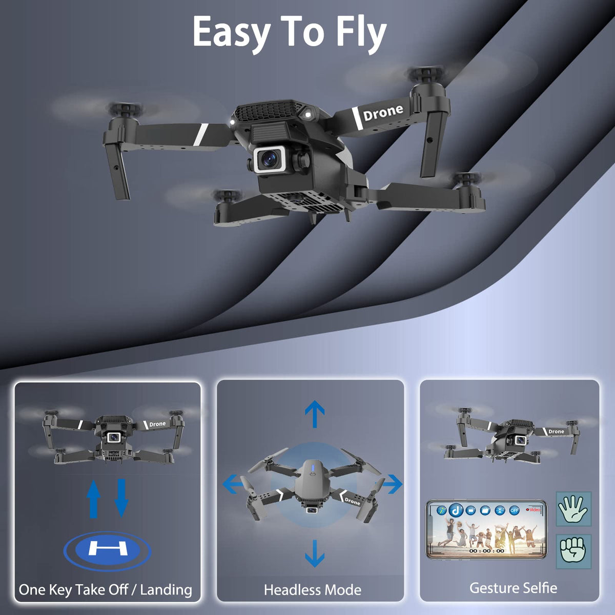 Foldable RC Quadcopter Drone with 1080P Camera, 2 Batteries, Carrying Case O137520