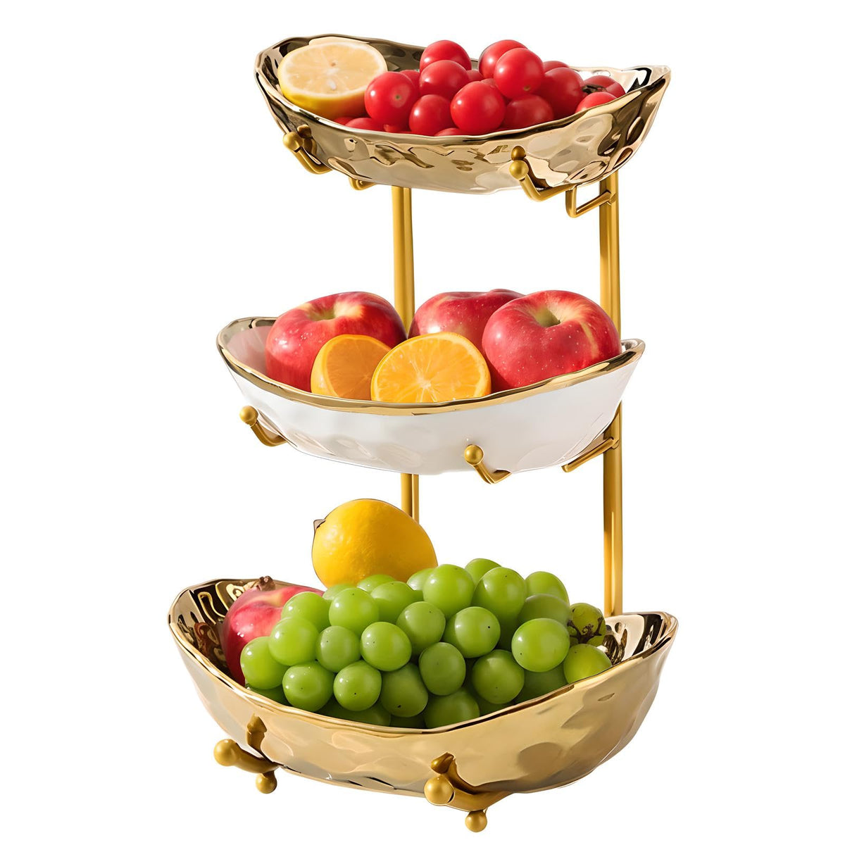 3 Tier Ceramic Fruit Bowl with Metal Holder H559