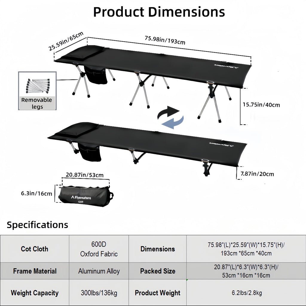Lightweight Foldable Camping Cot 300 lbs Capacity V850690