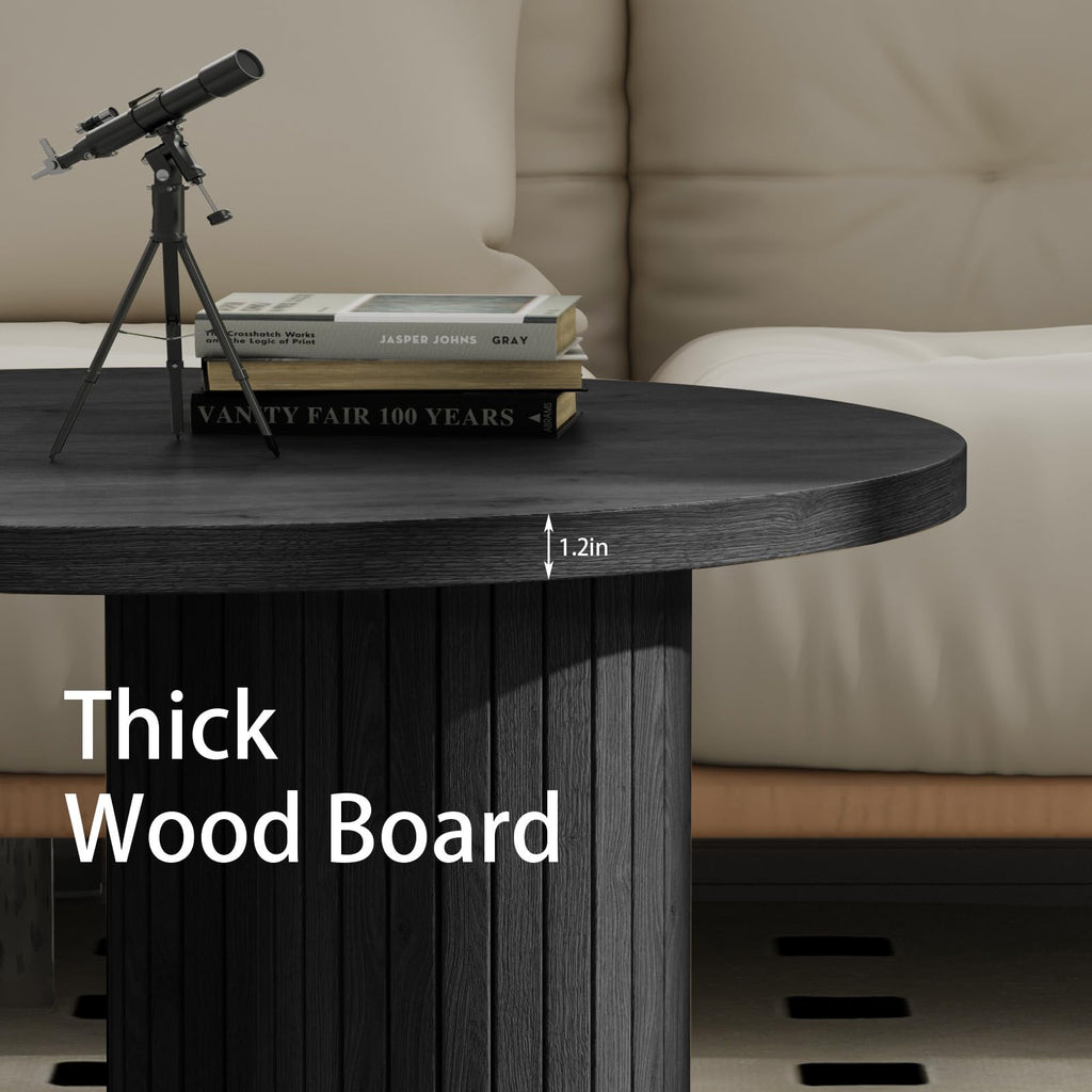 Round Wood Coffee Table with Fluted Legs L415