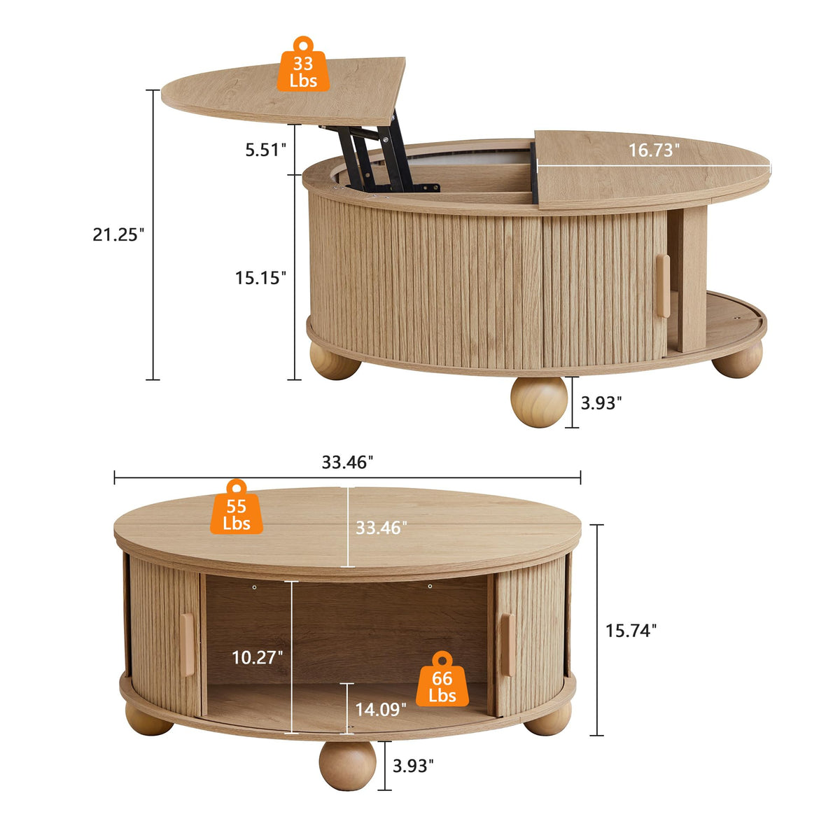 Round Lift Top Coffee Table with Storage M508
