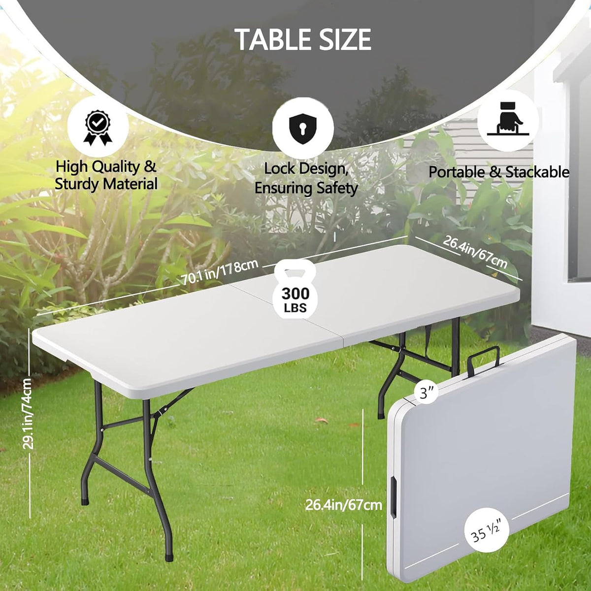 6ft White Folding Table with Carrying Handle U821960