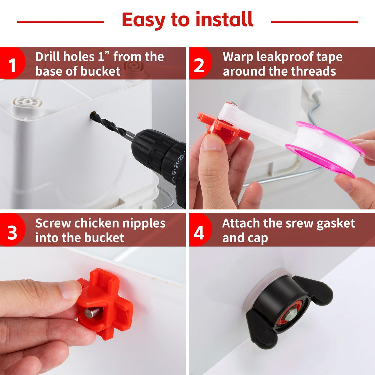12 Pcs Horizontal Chicken Waterer Nipples with Drill Bit F1493