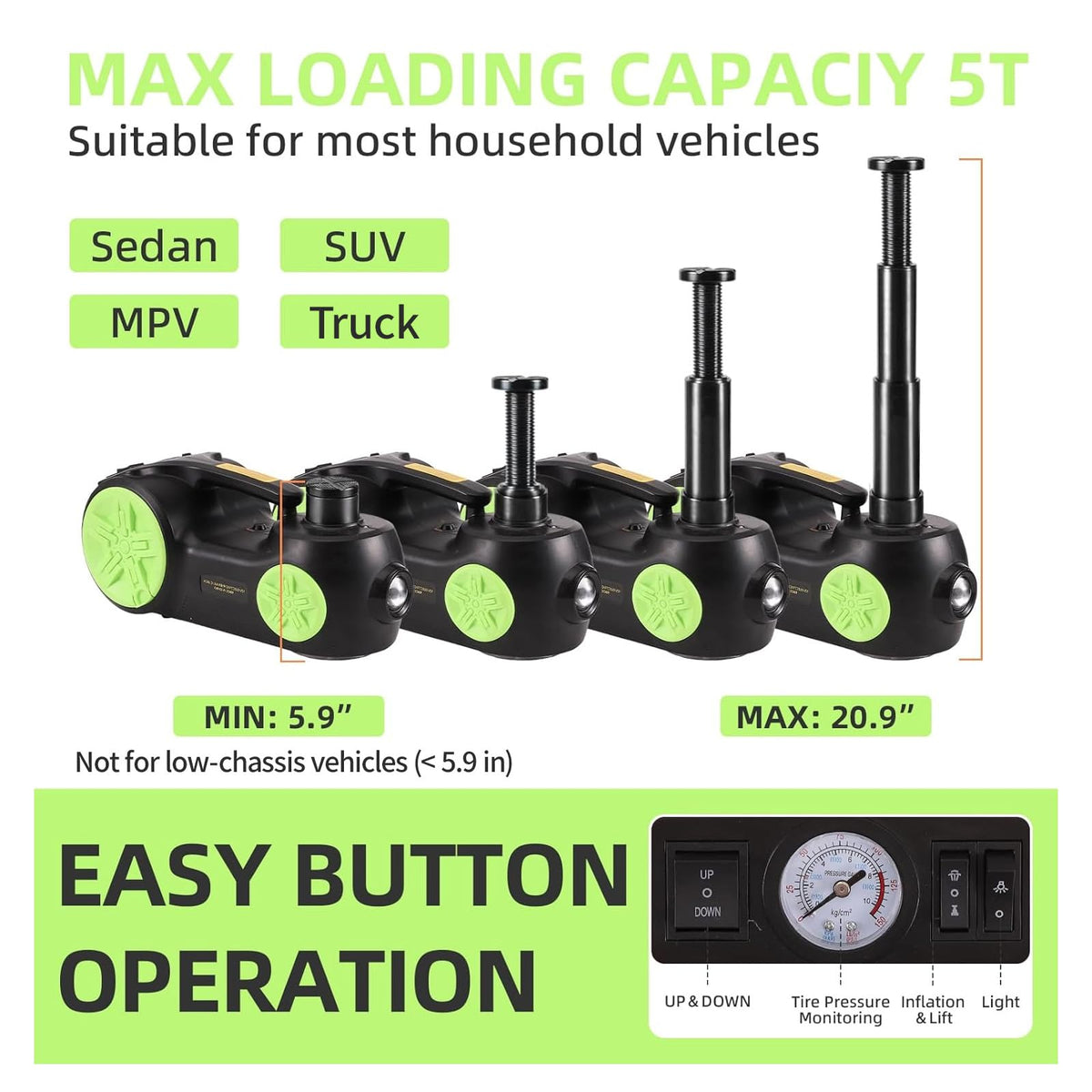 5 Ton Electric Car Jack 12V Portable Tire Changing Kit J352362