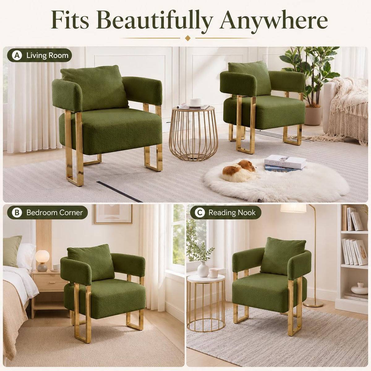 Green Teddy Accent Chair Set of 2 Upholstered Arm Chair W7548