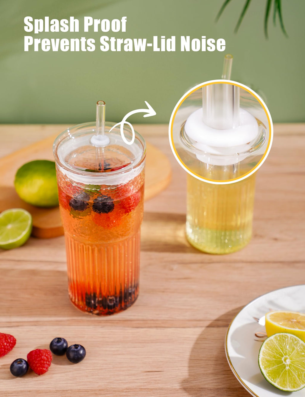 High Borosilicate Glass Tumbler Cup with Lid and Straw, 22oz Clear 2 Pack G3895